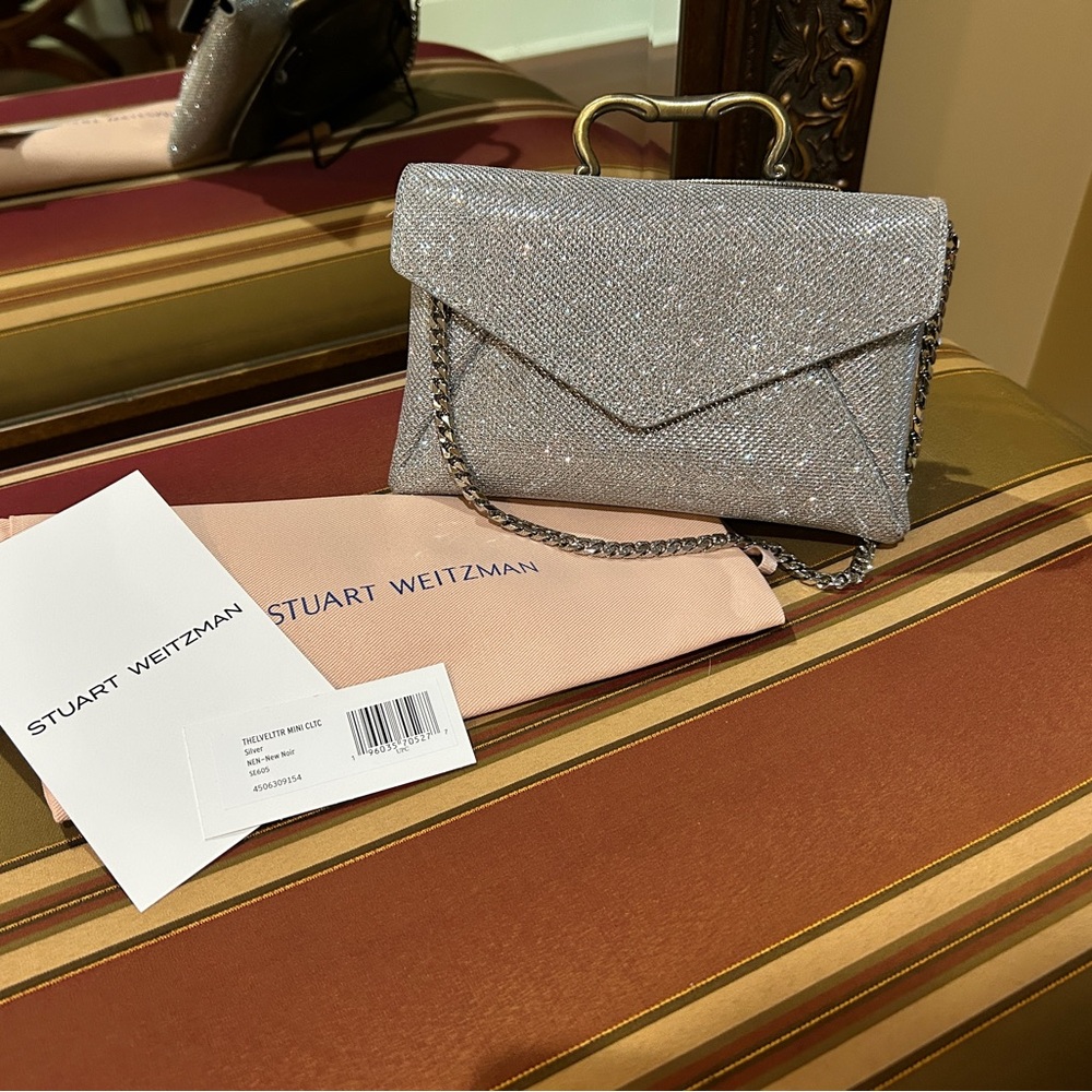 Stuart Weitzman Glittering Silver Envelope Mini Clutch